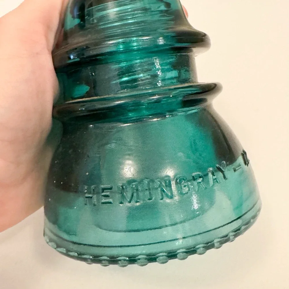 Hemingway No 42 Glass Insulator Vintage Antique, Aqua Blue,‎ 4-inch